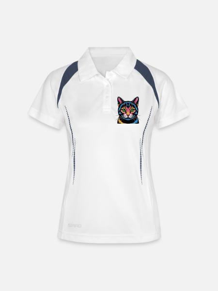 Colorful Pop Art Cat Neon Look - Women's Polo breathable - white/navy
