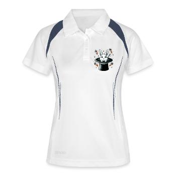 Magischer Hase aus dem Zauberhut - Frauen Polo atmungsaktiv - Weiß/Navy - Vorne