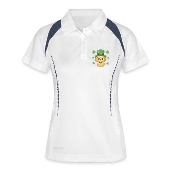 Chiot Labrador kawaii trèfle et chapeau vert - Polo respirant Femme - blanc/marine - Devant
