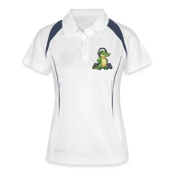 Kroko DJ mit Kopfhörern - Frauen Polo atmungsaktiv - Weiß/Navy - Vorne