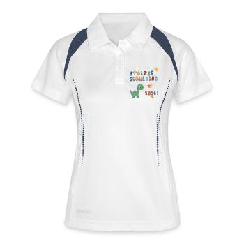 Stolzes Schulkind 2026  - Frauen Polo atmungsaktiv - Weiß/Navy - Vorne