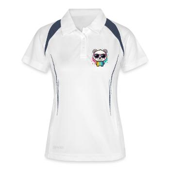 Regenbogenpanda-Brille - Frauen Polo atmungsaktiv - Weiß/Navy - Vorne