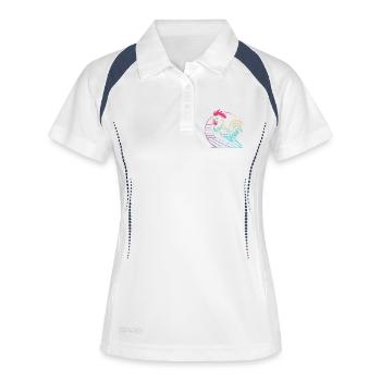 Coq neon rétro avec lunettes - Polo respirant Femme - blanc/marine - Devant