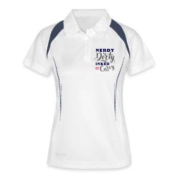 Nerd, sale, encré, courbée - Polo respirant Femme - blanc/marine - Devant