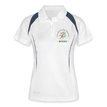 Flora der Ostsee – Sanddorn Skizze Rügen - Frauen Polo atmungsaktiv - Weiß/Navy - Vorne