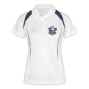 Muskelhai 3000 – Retro 80s Shark - Frauen Polo atmungsaktiv - Weiß/Navy - Vorne