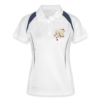 Goldenes Monogramm AC mit Herzen - Frauen Polo atmungsaktiv - Weiß/Navy - Vorne