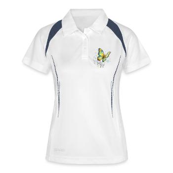 Schmetterling  bunt  - Frauen Polo atmungsaktiv - Weiß/Navy - Vorne