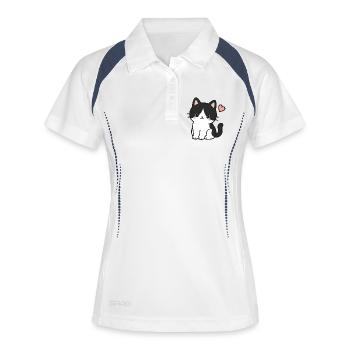 Chat noir mignon avec le cœur - Polo respirant Femme - blanc/marine - Devant