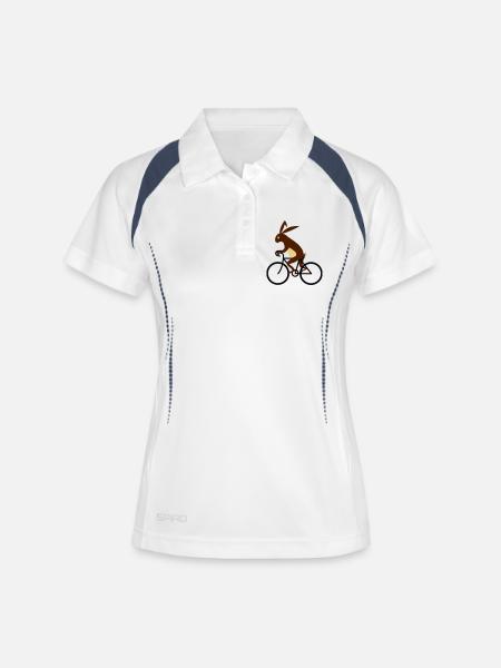 Hase auf dem Fahrrad - Frauen Polo atmungsaktiv - Weiß/Navy