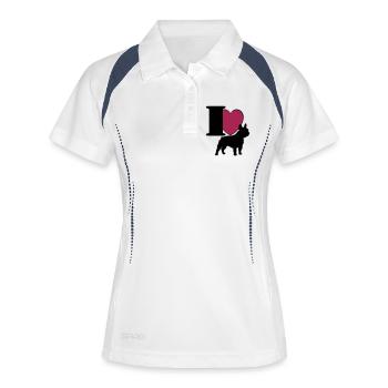 Bouledogue français j'adore ... / + - Polo respirant Femme - blanc/marine - Devant