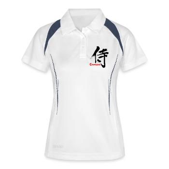 Samurai in japanischer Kanji-Schrift - Frauen Polo atmungsaktiv - Weiß/Navy - Vorne