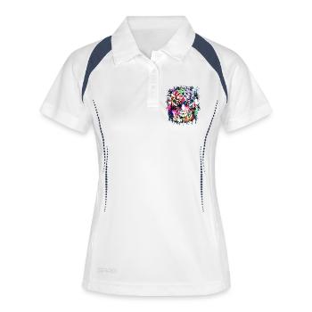 Tiger - Bunter Tigerkopf - Tigerkatze - Frauen Polo atmungsaktiv - Weiß/Navy - Vorne