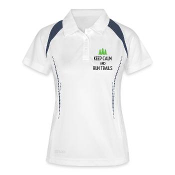 Ruhe bewahren und Trails laufen - Frauen Polo atmungsaktiv - Weiß/Navy - Vorne