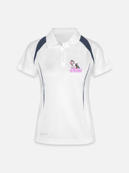 Es glitzert und pupst Regenbögen Ich will es haben - Frauen Polo atmungsaktiv - Weiß/Navy