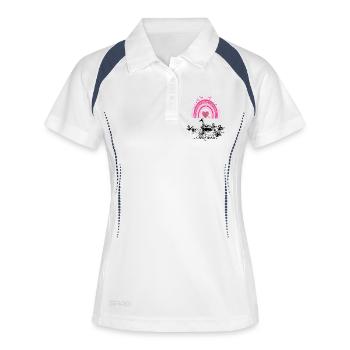 Muttertag Entenmama mit Küken & Regenbogen - Frauen Polo atmungsaktiv - Weiß/Navy - Vorne