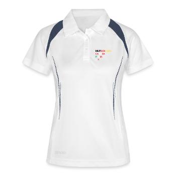 Länderfarben Schriftzug Collage - Frauen Polo atmungsaktiv - Weiß/Navy - Vorne