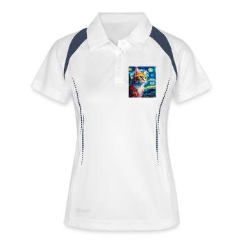 Katze - Frauen Polo atmungsaktiv - Weiß/Navy - Vorne