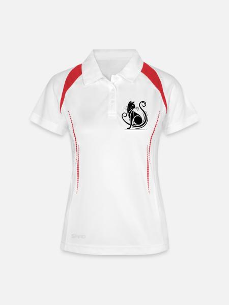 chat noir moderne - Polo respirant Femme - blanc/marine