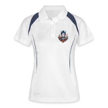 Das Geheimnis blasser Schönheit: Das schöne Mädchen - Frauen Polo atmungsaktiv - Weiß/Navy - Vorne