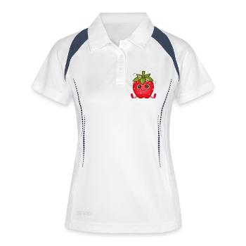 Jolie figurine de fraise avec des yeux écarquillés - Polo respirant Femme - blanc/marine - Devant