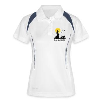Die mit dem Pitbull geht ! - Frauen Polo atmungsaktiv - Weiß/Navy - Vorne