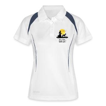 Die mit dem Dobermann geht ! - Frauen Polo atmungsaktiv - Weiß/Navy - Vorne