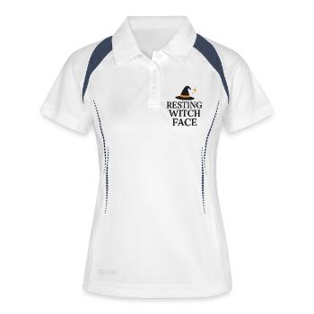 Magischer Hexenhut mit Sternenmotiven - Frauen Polo atmungsaktiv - Weiß/Navy - Vorne