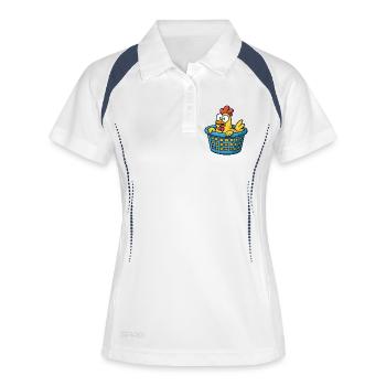 Verspielter Hühner-Karton Druck - Frauen Polo atmungsaktiv - Weiß/Navy - Vorne