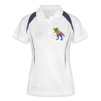Bunter Dinosaurier mit Farbverlauf - Frauen Polo atmungsaktiv - Weiß/Navy - Vorne