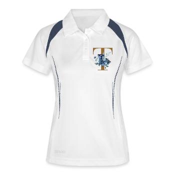 Blaues Blütenmonogramm T - Frauen Polo atmungsaktiv - Weiß/Navy - Vorne