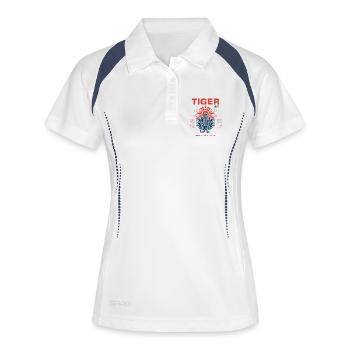 Japanische Tigerillustration - Frauen Polo atmungsaktiv - Weiß/Navy - Vorne