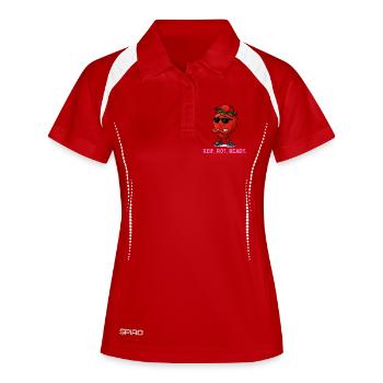 Mascotte fraise rouge mûre prête - Polo respirant Femme - rouge/blanc - Devant