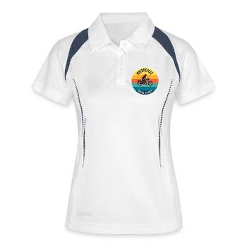 Motorrad Road Spirit Retro Badge - Frauen Polo atmungsaktiv - Weiß/Navy - Vorne