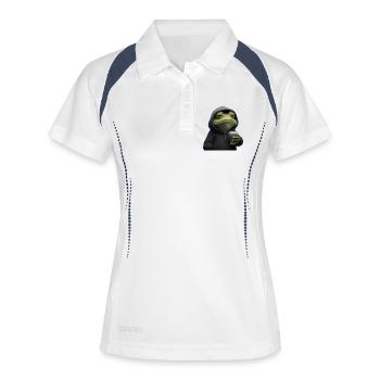 Grenouille fatiguée en sweat à capuche avec café – Drôle de design - Polo respirant Femme - blanc/marine - Devant