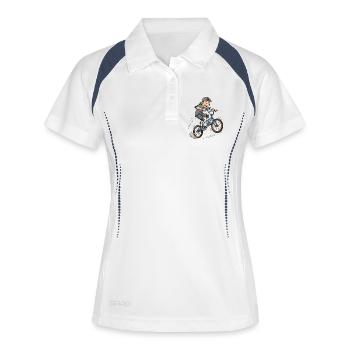 👉 Saut de garçon BMX cool – Art de style urbain - Polo respirant Femme - blanc/marine - Devant