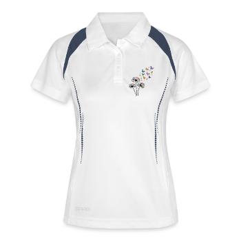Löwenzahn mit Schmetterlingen im Wind - Frauen Polo atmungsaktiv - Weiß/Navy - Vorne