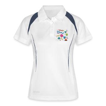 Neon-Geometrie: Knallige Formen - Frauen Polo atmungsaktiv - Weiß/Navy - Vorne