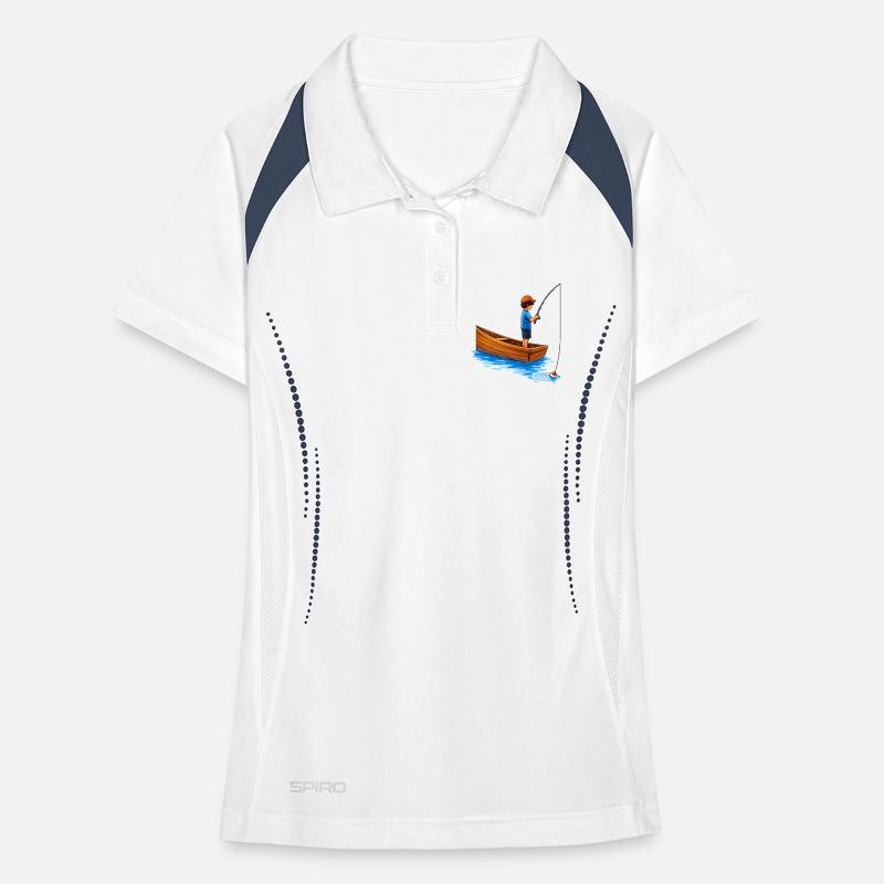 Junge beim Angeln im Boot Illustration  Frauen Polo atmungsaktiv