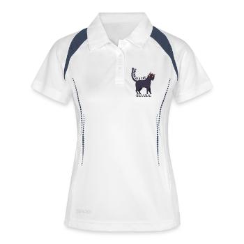 Karma ist eine Katze - Frauen Polo atmungsaktiv - Weiß/Navy - Vorne