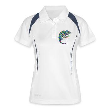 Motif de caméléon coloré assis sur une branche - Polo respirant Femme - blanc/marine - Devant