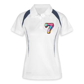 7 Nombre coloré - Polo respirant Femme - blanc/marine - Devant