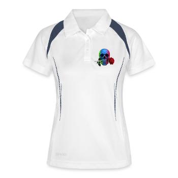 Crâne au néon avec un motif gothique rose - Polo respirant Femme - blanc/marine - Devant
