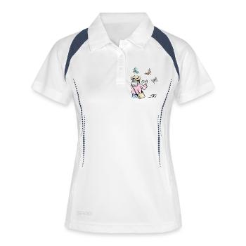 Mädchen fotografiert Schmetterlinge - Frauen Polo atmungsaktiv - Weiß/Navy - Vorne