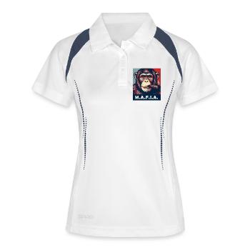 Pop-Art-Schimpanse mit Zigarre - Frauen Polo atmungsaktiv - Weiß/Navy - Vorne