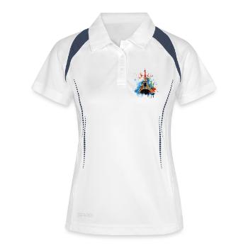 Paris Eiffelturm Skyline Frankreich Splash Bunt - Frauen Polo atmungsaktiv - Weiß/Navy - Vorne