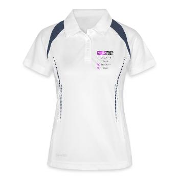 Girls Trip 2026 – Mädelswochenende JGA Gruppe - Frauen Polo atmungsaktiv - Weiß/Navy - Vorne