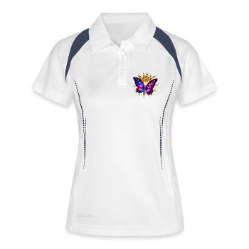 Welt der Sonne – Ewiges kosmisches Licht - Frauen Polo atmungsaktiv - Weiß/Navy - Vorne