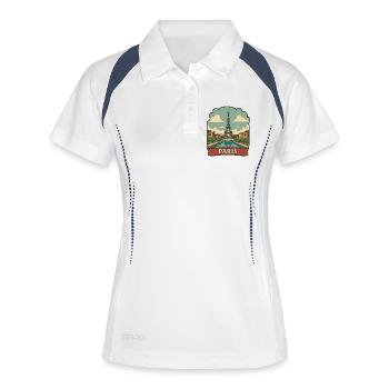 Pariser Eiffelturm Retro-Reiseaufkleber - Frauen Polo atmungsaktiv - Weiß/Navy - Vorne