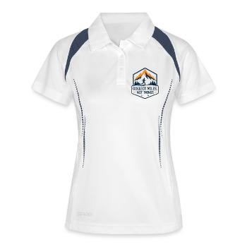 Course en sentier. Collectionner des miles, pas des choses - Polo respirant Femme - blanc/marine - Devant